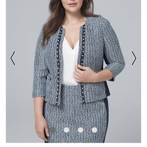 White House Black Market Navy & White Tweed blazer